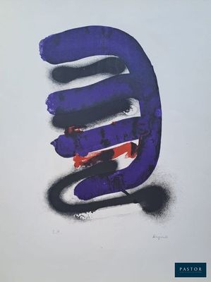 une image représentant une peinture d'une spirale bleue et rouge sur fond blanc