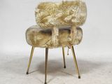 pair of mid century sheepskin chairs with brass legs