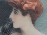 a painting of a woman with a bird in her hand