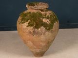 a vase with moss growing on it on a table