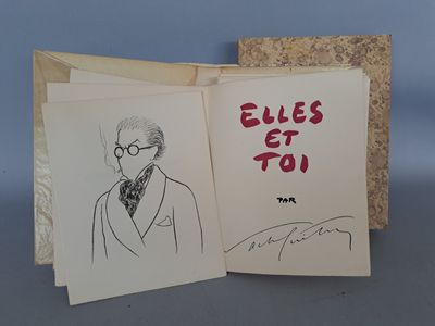 un livre ouvert sur lequel figure le dessin d'un homme en costume-cravate