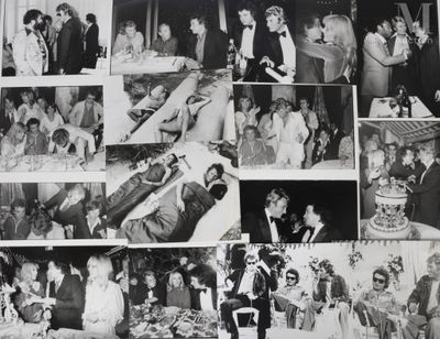 photographie en noir et blanc représentant un collage de photos de personnes lors d'une fête
