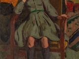 tableau représentant une jeune fille en robe verte, assise sur une chaise