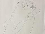 dessin représentant une femme assise sur une chaise, les bras croisés