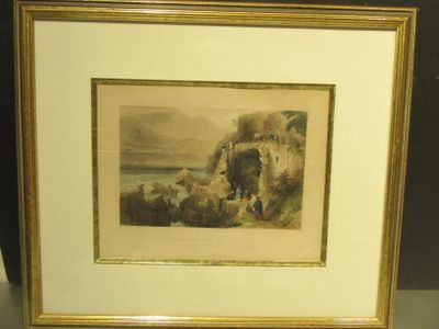 tableau encadré représentant un paysage de montagne avec des moutons
