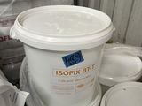 a bucket of food sitting on a pallet next to other containers