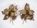 pair of vintage brass flower hair pins with feathers