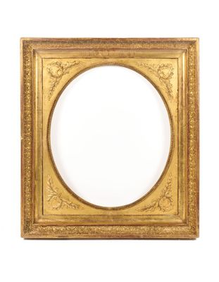 an old gold frame with a white background