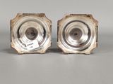 pair of antique silver plated candlesticks with glass inserts