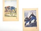 deux photos d'un homme à cheval et une autre photo d'un homme à cheval