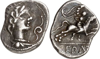 a close up of a coin with a horse on it