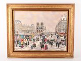 a painting of a city street with people walking on it