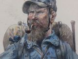 a drawing of a man with a beard and a hat