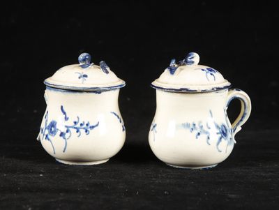 pair of blue and white porcelain sugar and creamers