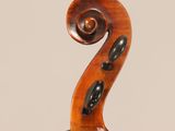 a close up of the back of a violin with a fiddle in the foreground