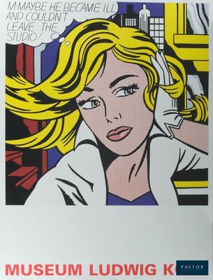 une image d'une affiche de musée représentant une femme aux cheveux blonds