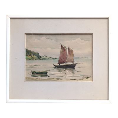 a picture of a painting of a sailboat in the water