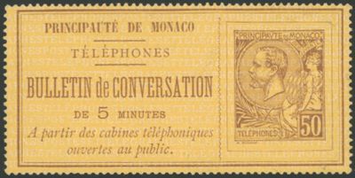 Monaco: Téléphone 1, 50 c brun, fraîcheur postale, XX