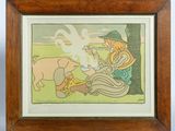 an image of a painting of a man and a cow in a field