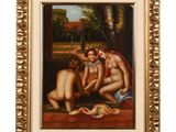 a painting of three nudes in a landscape with trees