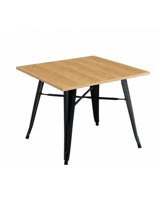 une table en bois avec des pieds noirs et un plateau en bois