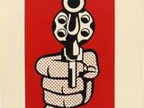 a painting of a man holding a gun in his hand