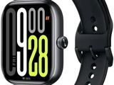 a close up of a smart watch with a black band