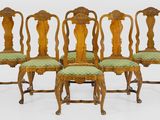 lot de six chaises de salle à manger de style victorien en noyer, avec assise rembourrée verte