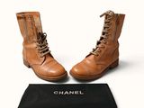 chanel tan leather lace - up boots