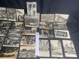 several old black and white photographs of people and buildings