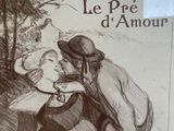 a drawing of a woman kissing a man on the cheek
