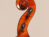 a close up of the back of a violin with a fiddle in the foreground