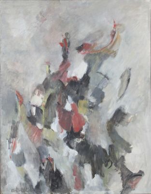 une peinture à l'huile représentant un groupe de personnes à cheval dans un champ