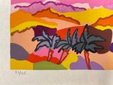 a picture of a painting of a desert scene with palm trees
