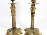 pair of antique brass candlesticks
