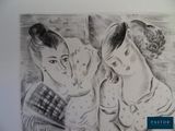 a drawing of a woman holding a baby in her arms