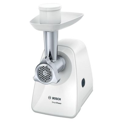 the white electric meat grinder is sitting on a white surface