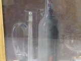 a painting of a still life with oranges and a wine bottle