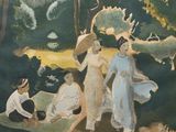 un tableau représentant un groupe de personnes dans un parc