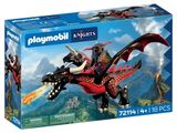 the playmobil dragon is flying through the sky with its wings open