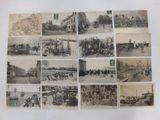several old black and white photographs of people and vehicles on a street