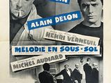 french movie poster for melode en sous sol featuring jean cabin, alain delon, and melode en sous sol