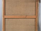 an image of a painting of a wooden frame with a piece of burlock on top of it