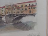a picture of a painting of a bridge over a body of water