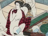 a painting of three women in a bath room