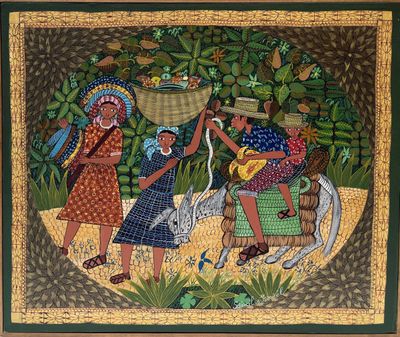 an image of a painting of a group of people riding on a horse
