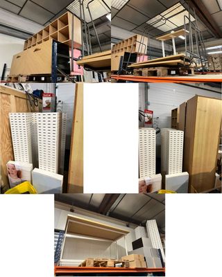 M57: lot agencement de magasin avec 4 étagères bloc carré, d…