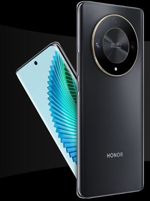 a black phone with a circular camera on the back of it