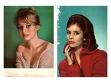 two pictures of a woman in red and a woman in pink
