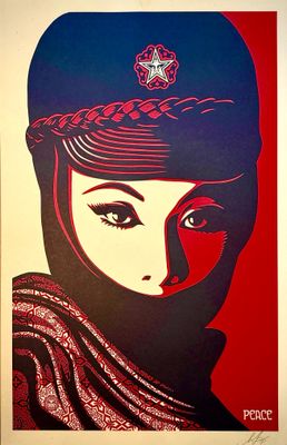 a painting of a woman wearing a hat and scarf